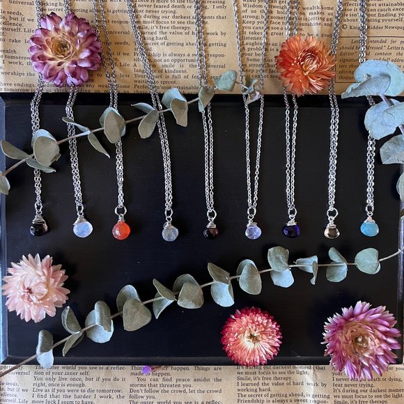 Dainty Teardrop Gemstone Necklace - Picture 11 of 14